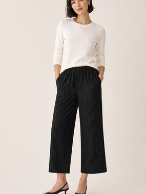 Banana Republic Wide Leg Pants Black Pinstripe Pull On Elastic Waist Size Small